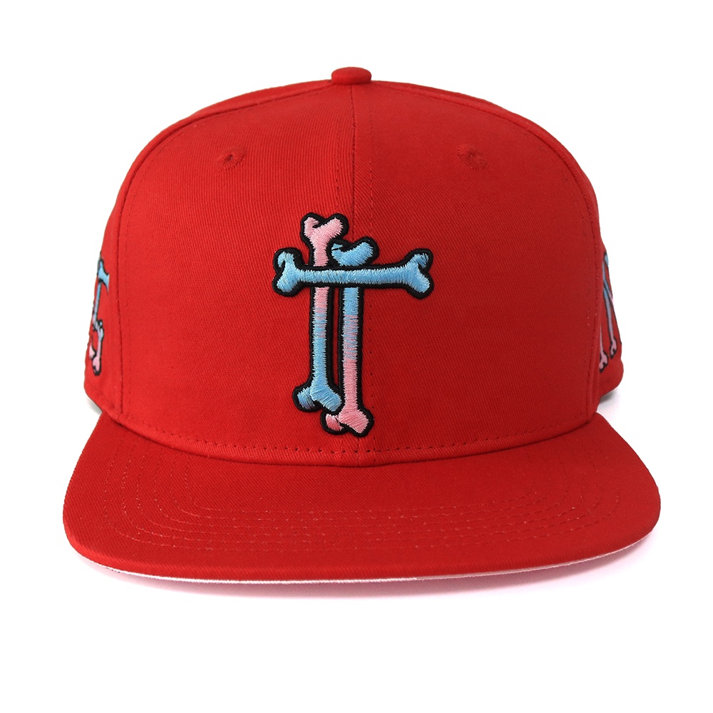 Red Bone Letter Embroidery Flat Brim Snapback Cap
