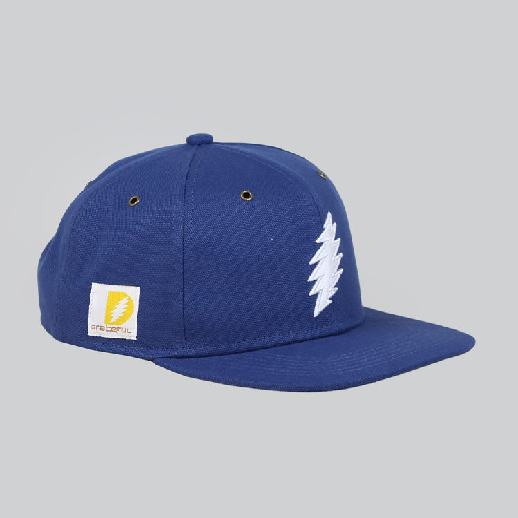 Blue 6-Panel Snapback Cap with Embroidered Lightning Logo