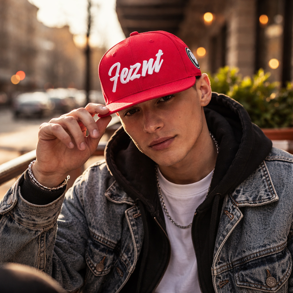Red Embroidered Logo Snapback Cap Flat Brim Street Style Adjustable Hat