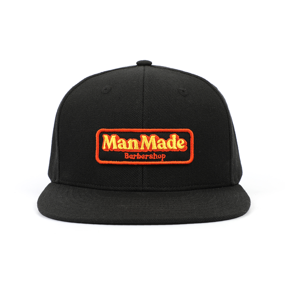 ManMade Barbershop Black Flat-Brim Hat with Embroidered Logo