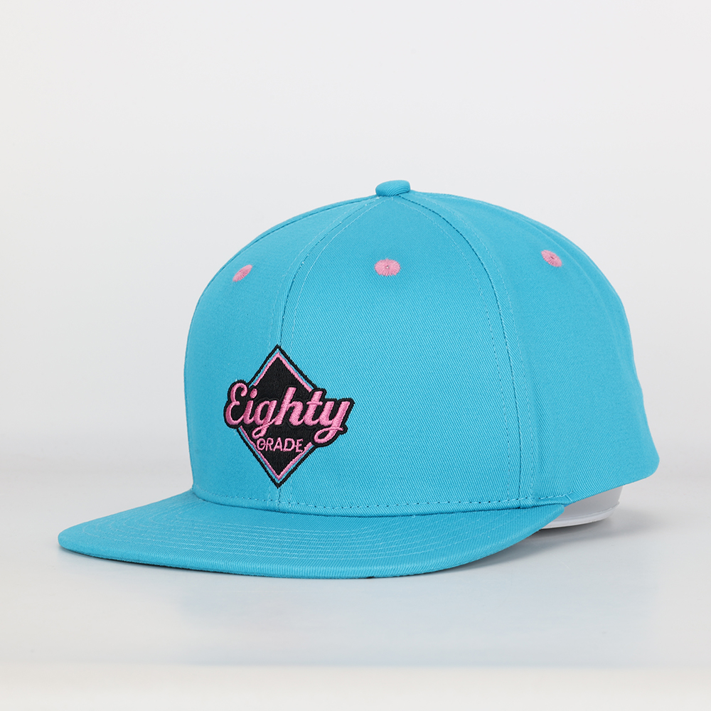 Bright Blue Flat Brim Snapback Hat with Logo Embroidery