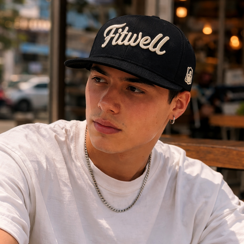 Bold Gothic Letter Embroidered 6 Panel Snapback Cap