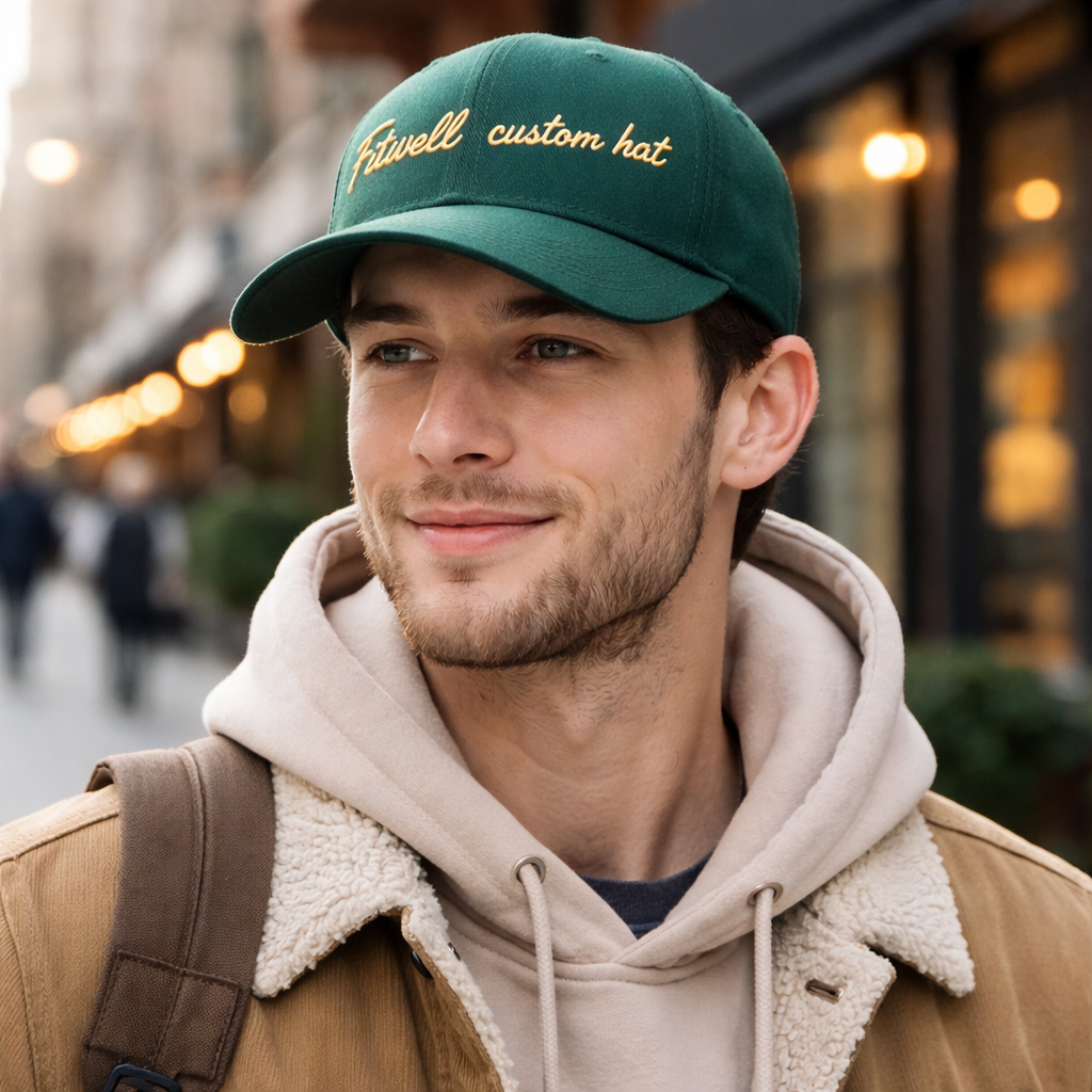 Green 6 Panel Snapback Cap with Embroidered Script Logo