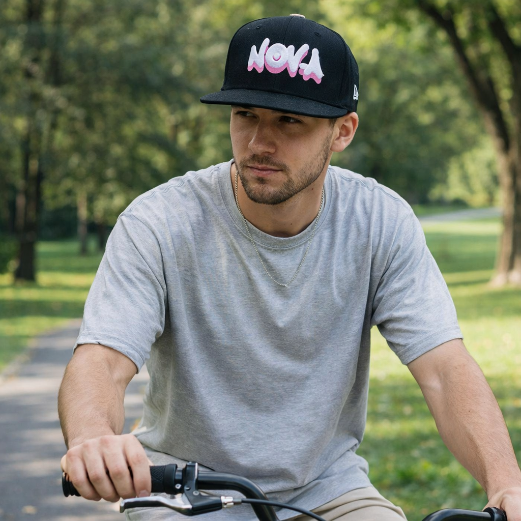 Black NOLA Letter Embroidery Flat Brim Snapback Cap