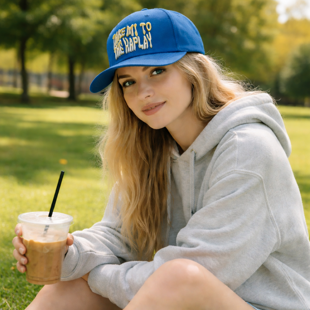 3D Embroidered Slogan 6-Panel Flat Brim Snapback Cap