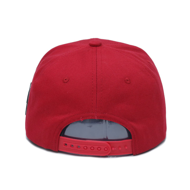 Red Embroidered Logo Snapback Cap Flat Brim Street Style Adjustable Hat