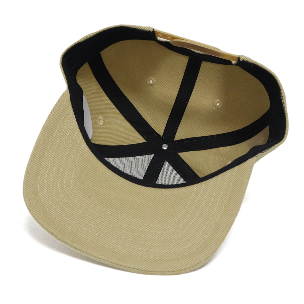 Khaki 6 Panel Snapback Cap with Embroidered Slogan