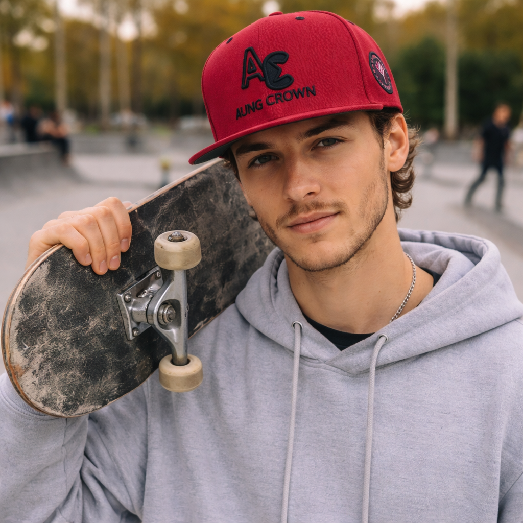 AUNG CROWN AC Embroidered Flat Brim Snapback Cap