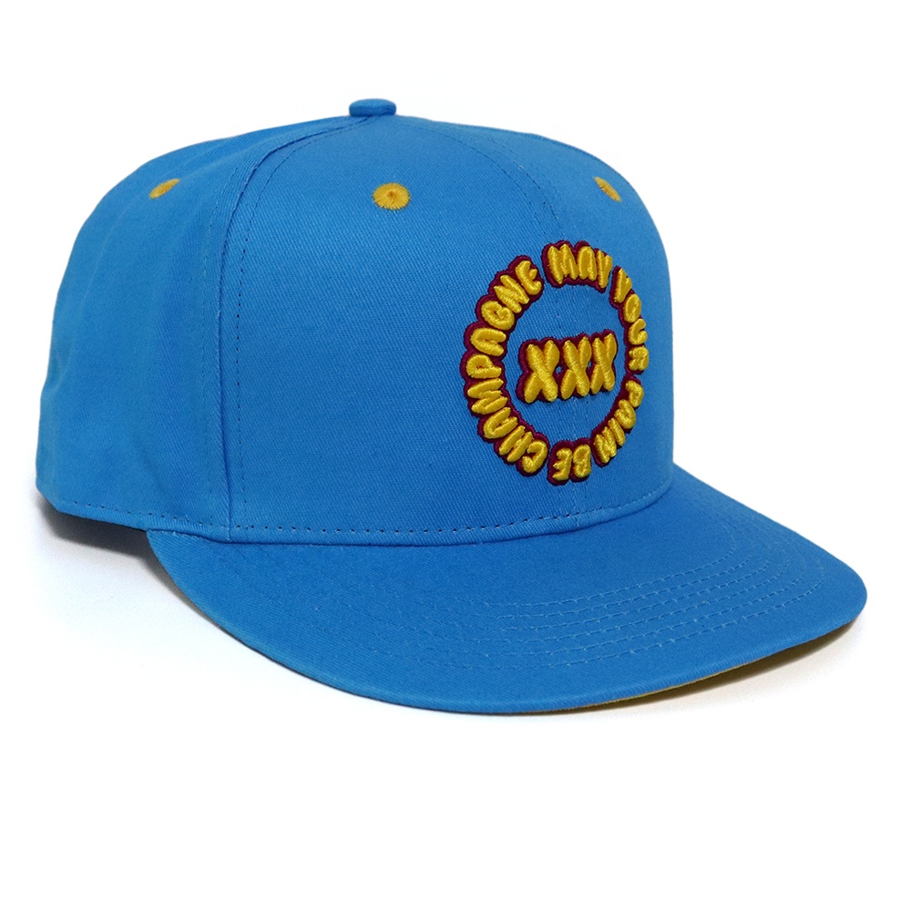 Bold XXX Embroidered Snapback Hat – Blue 6-Panel Flat Brim Cap