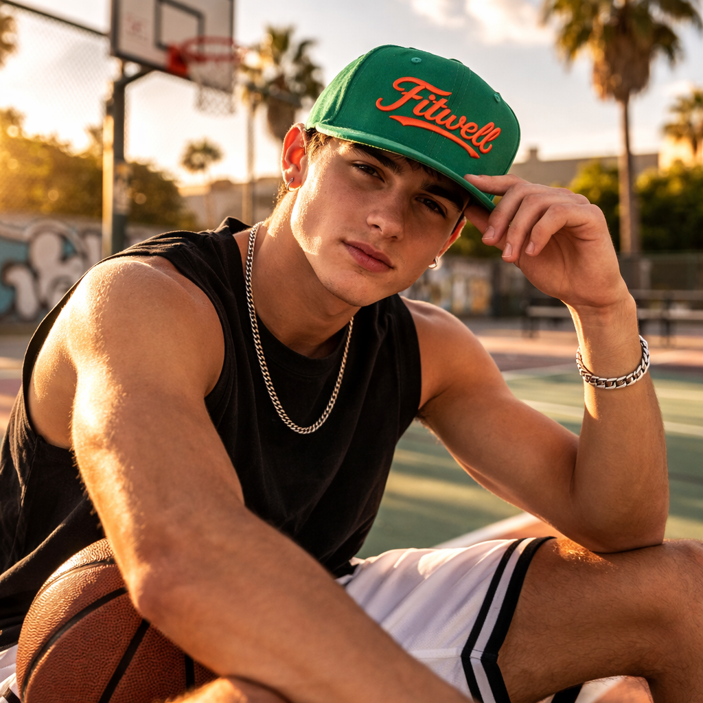 Green Lucky Embroidered Snapback Cap Flat Brim Street Style Adjustable Hat