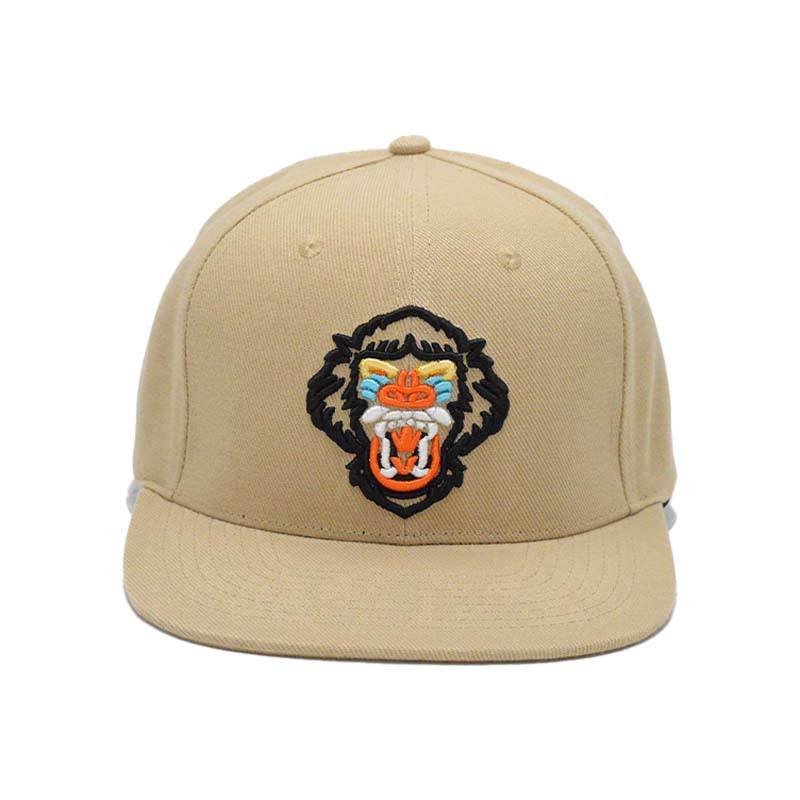 Custom Embroidered Monkey Patch Khaki Snapback Hat