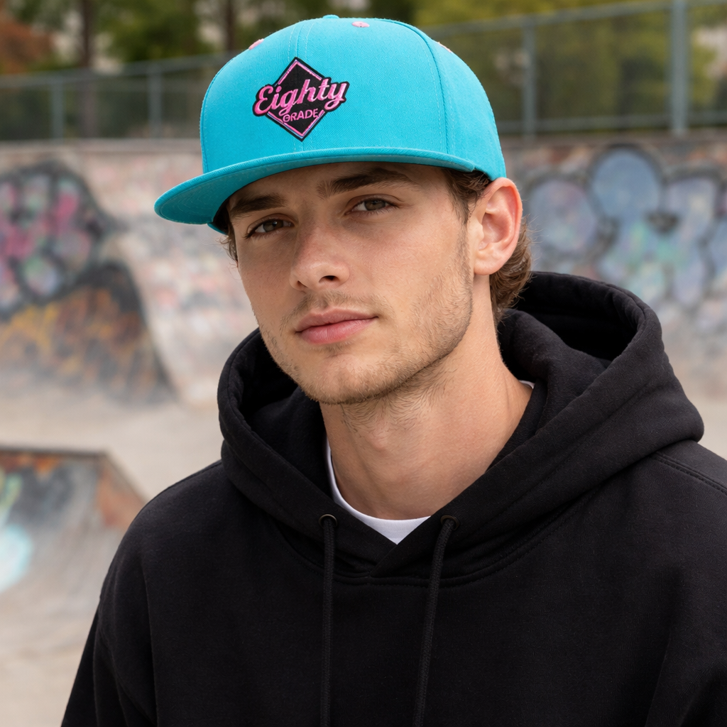 Bright Blue Flat Brim Snapback Hat with Logo Embroidery