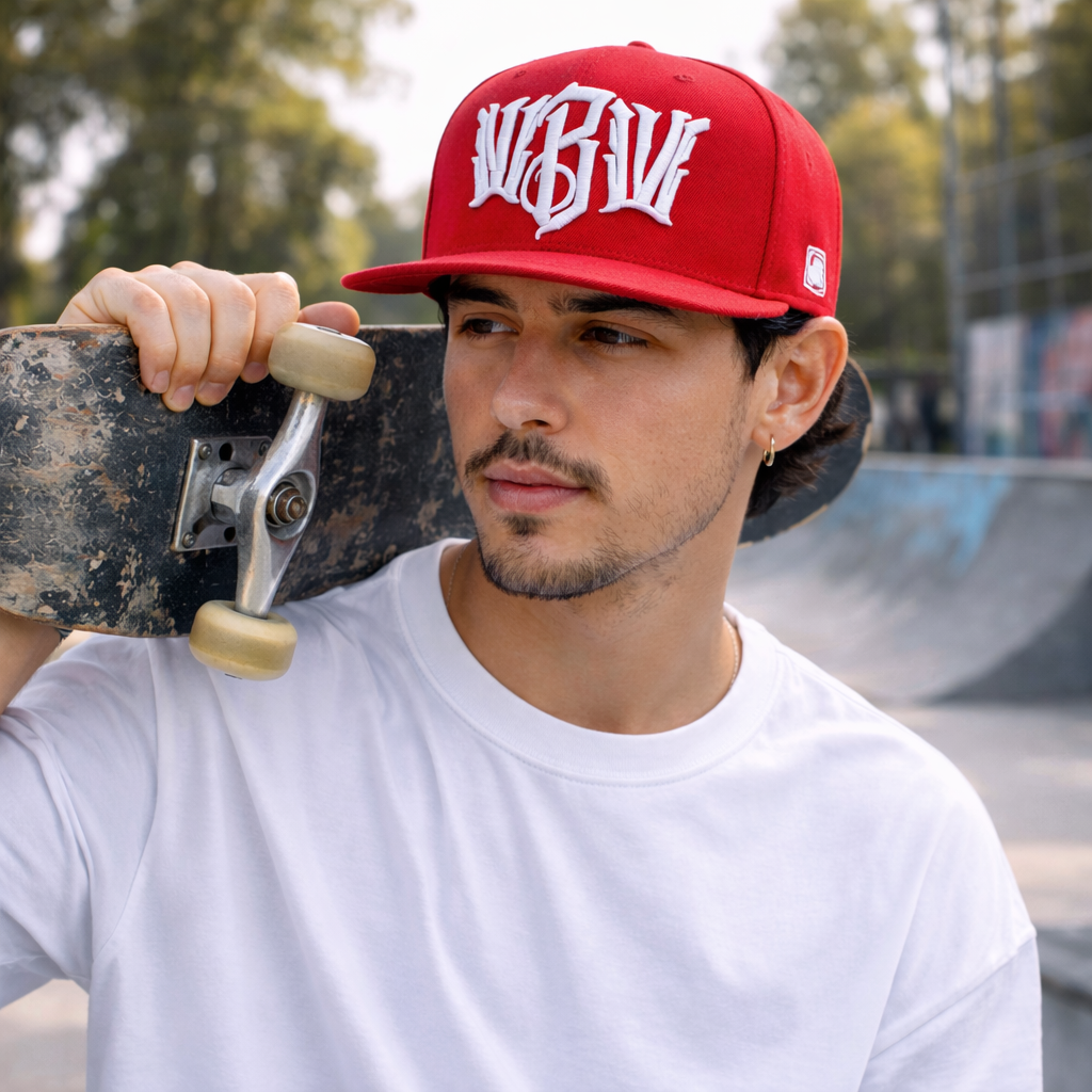 Bold Gothic Letter Embroidered 6 Panel Snapback Cap