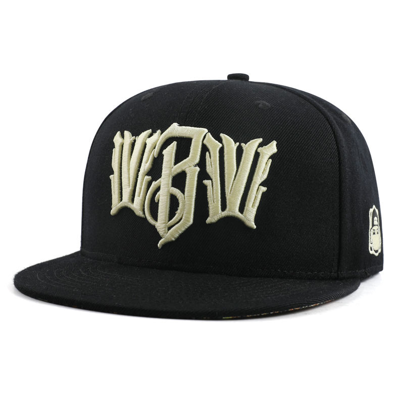 Bold Gothic Letter Embroidered 6 Panel Snapback Cap