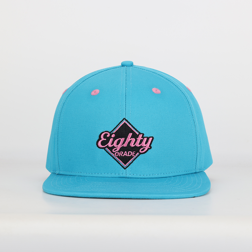 Bright Blue Flat Brim Snapback Hat with Logo Embroidery
