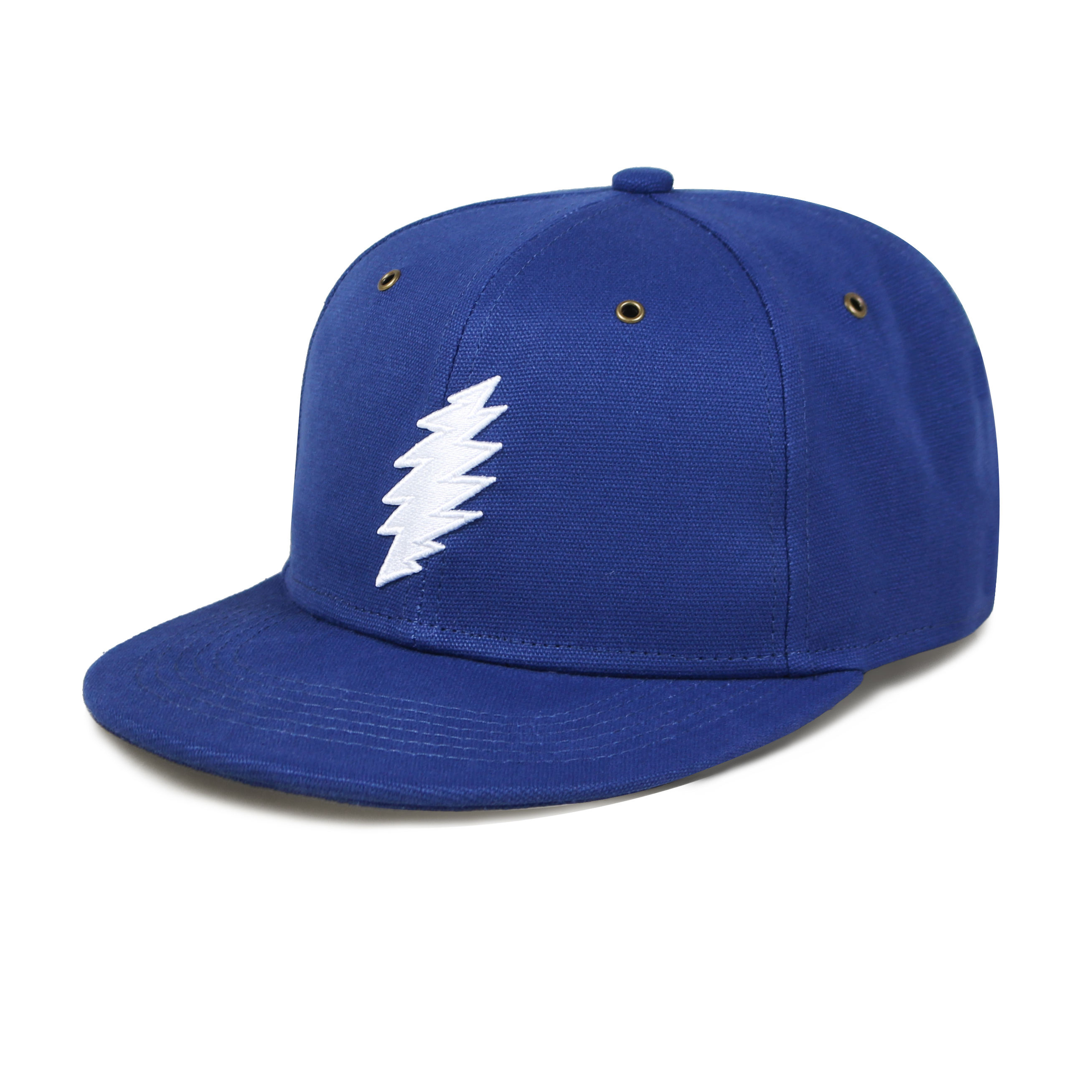 Blue 6-Panel Snapback Cap with Embroidered Lightning Logo
