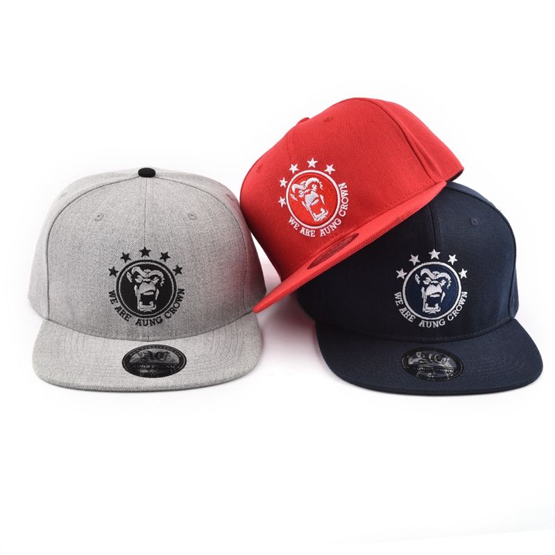 6 Panel Flat Brim Snapback Cap with Custom Embroidered Logo