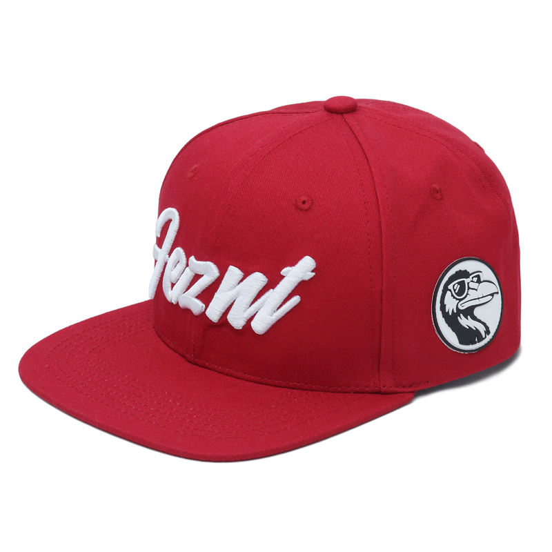Red Embroidered Logo Snapback Cap Flat Brim Street Style Adjustable Hat