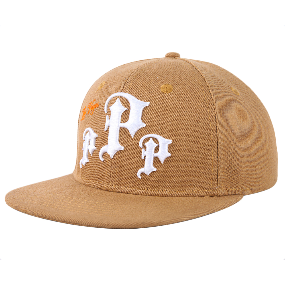 Beige Gothic Letter Embroidered Snapback Cap Las Vegas Flat Brim Hat