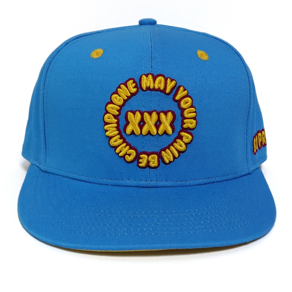 Bold XXX Embroidered Snapback Hat – Blue 6-Panel Flat Brim Cap