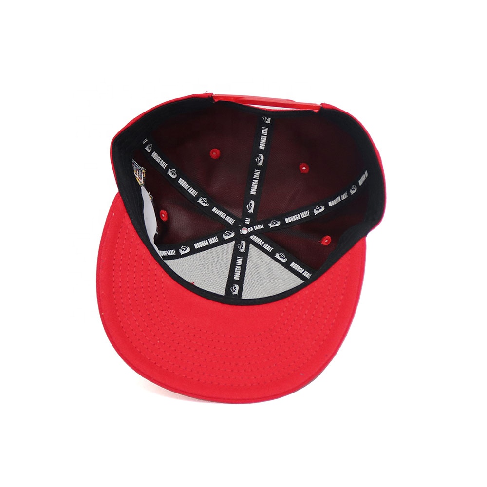 6 Panel Flat Brim Snapback Cap with Raised Embroidered Logo