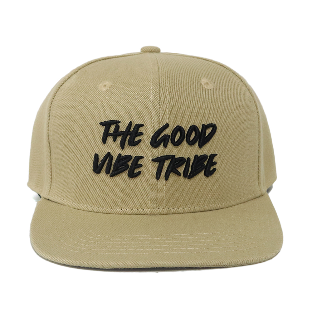 Khaki 6 Panel Snapback Cap with Embroidered Slogan