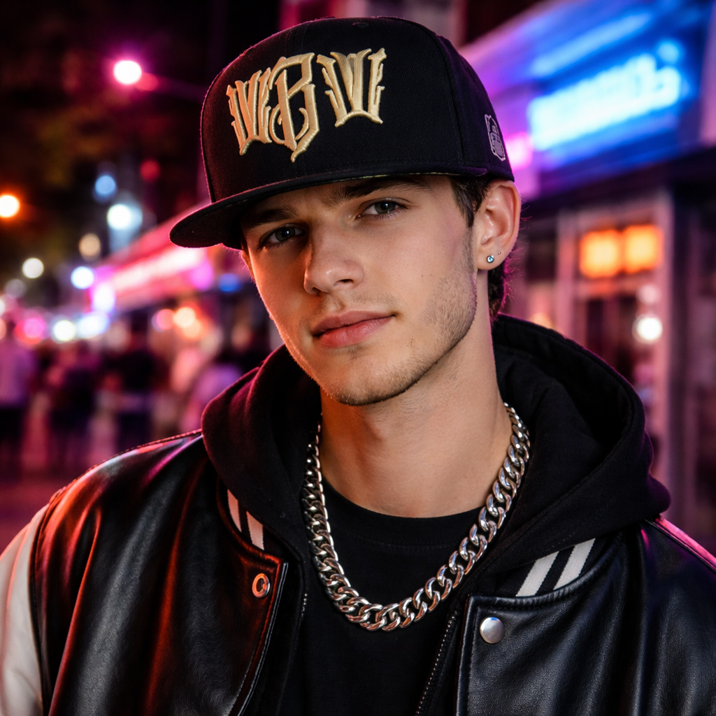 Bold Gothic Letter Embroidered 6 Panel Snapback Cap