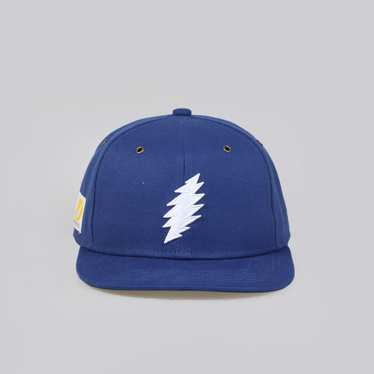 Blue 6-Panel Snapback Cap with Embroidered Lightning Logo