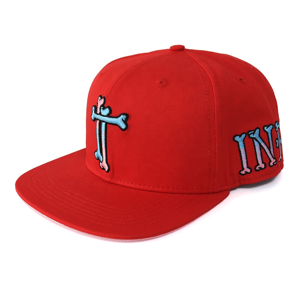 Red Bone Letter Embroidery Flat Brim Snapback Cap