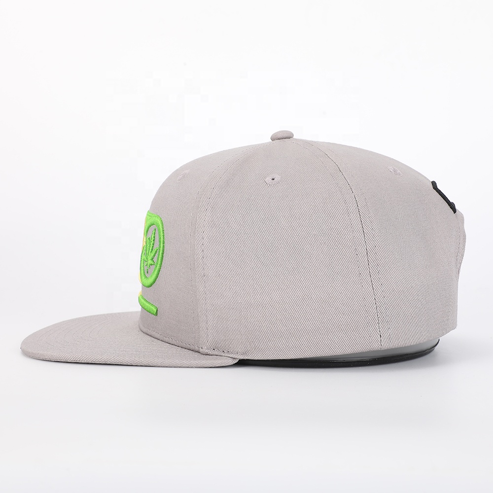 Premium Embroidered 420 Graphic Flat Brim Cap in Grey – High Quality Custom Design