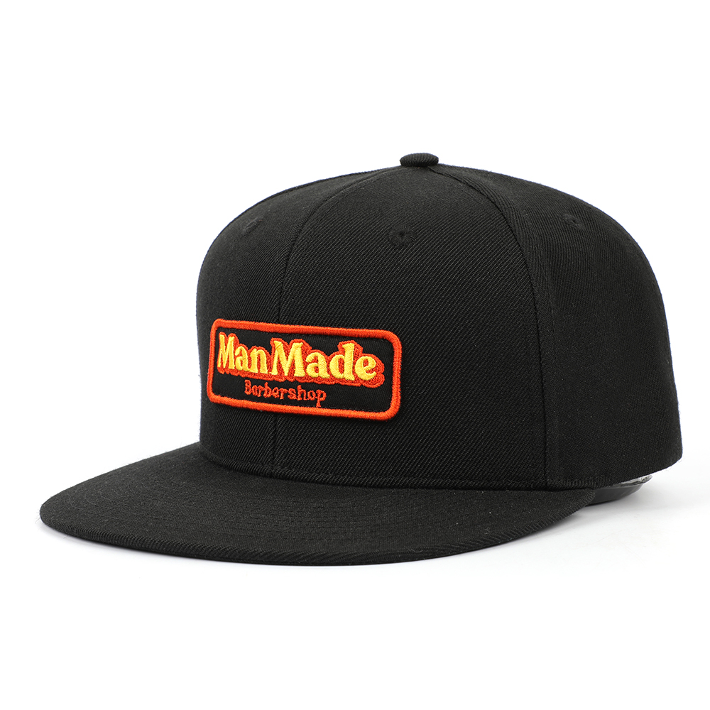 ManMade Barbershop Black Flat-Brim Hat with Embroidered Logo