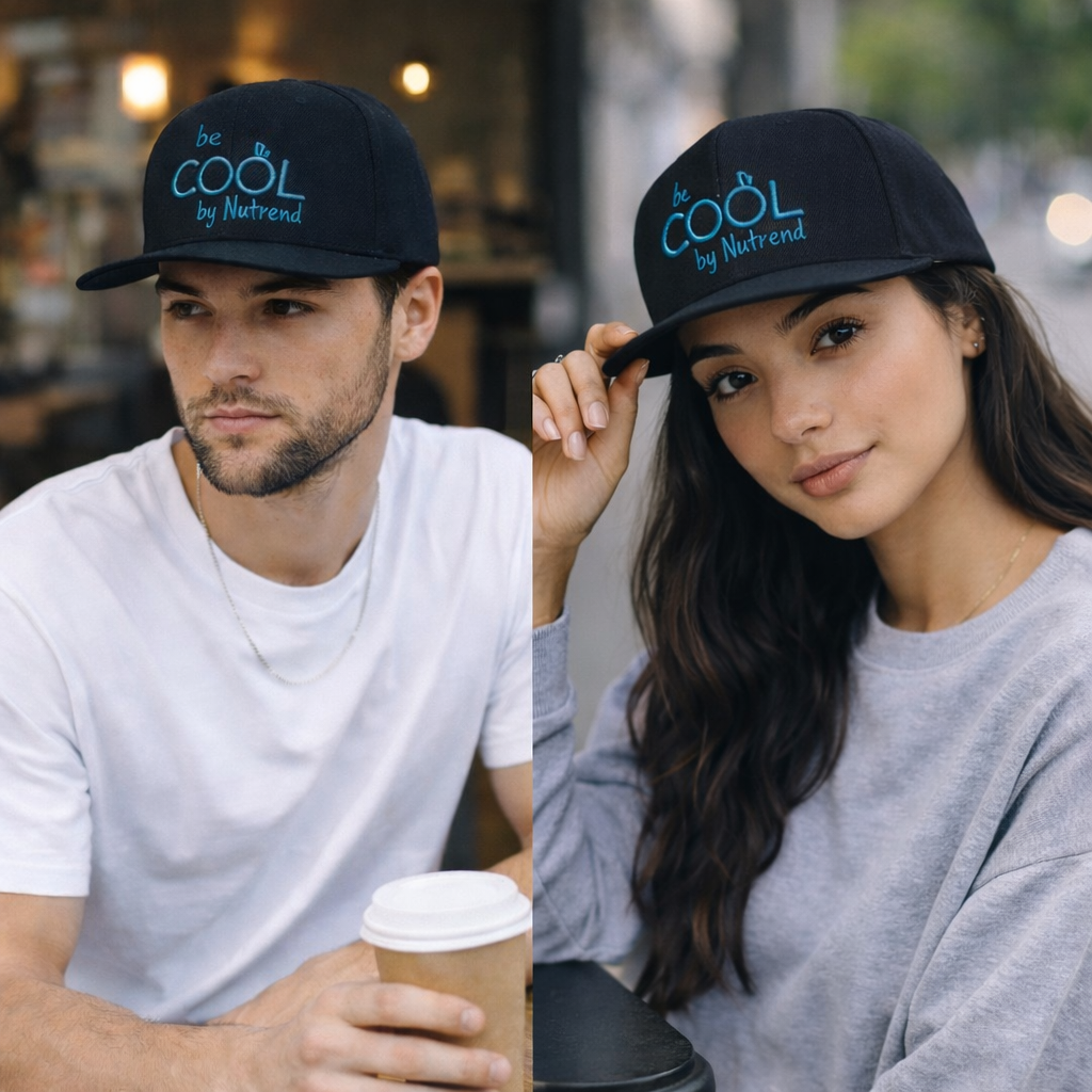 Black Flat Brim Snapback Hat with Blue 3D Embroidered &quotBe Cool