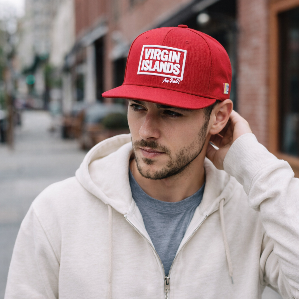 Virgin Islands Red Snapback Hat with White Embroidery