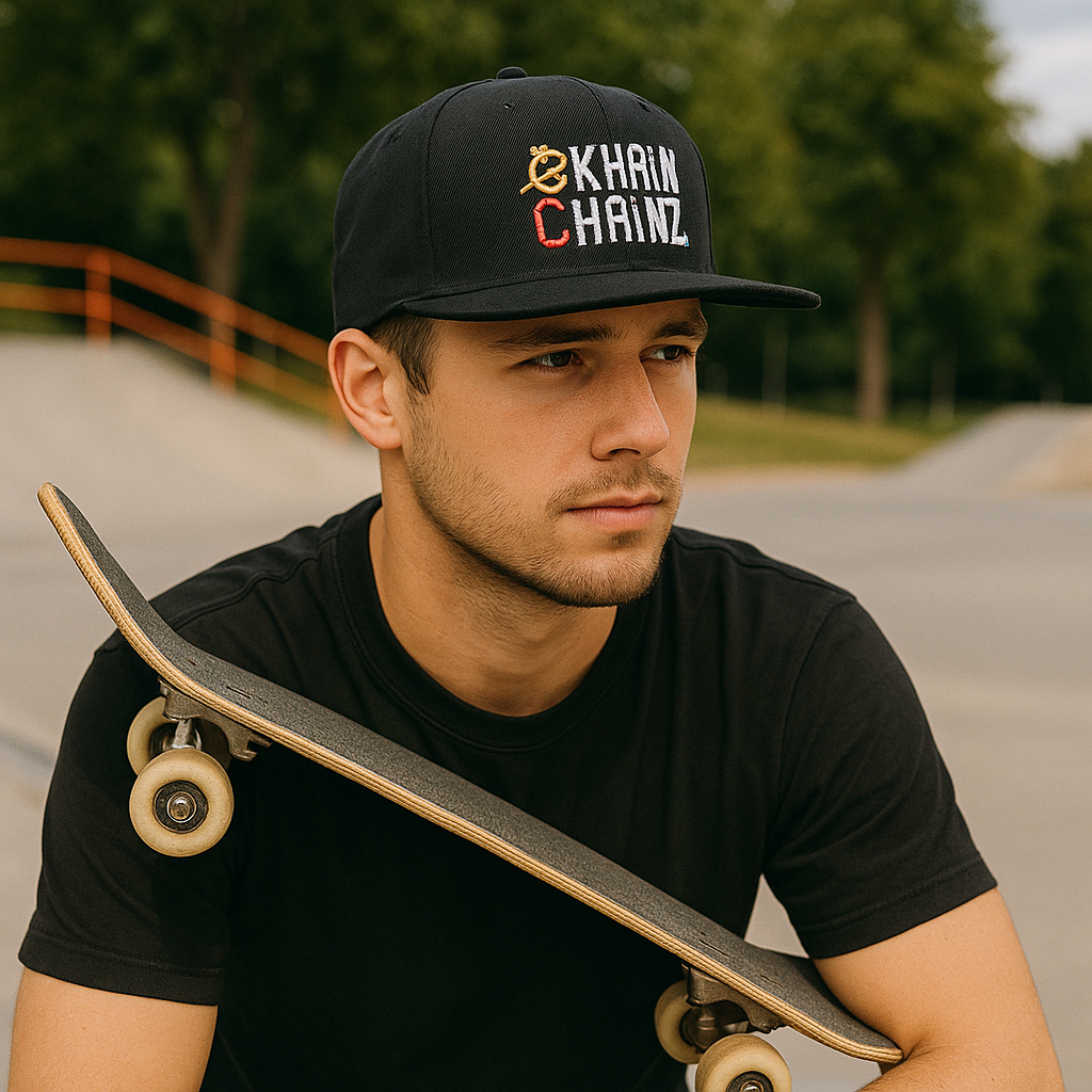 KHAIN CHHAINZ Color Letter Embroidered Flat Brim Cap