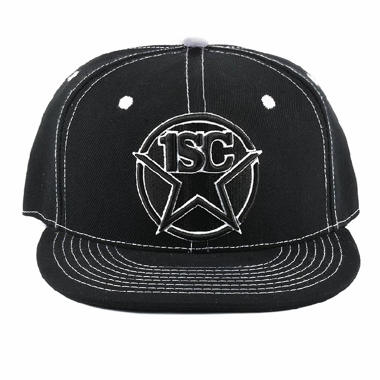 Black Flat Brim Snapback Cap with 3D Star Embroidery – Urban 6 Panel Hat