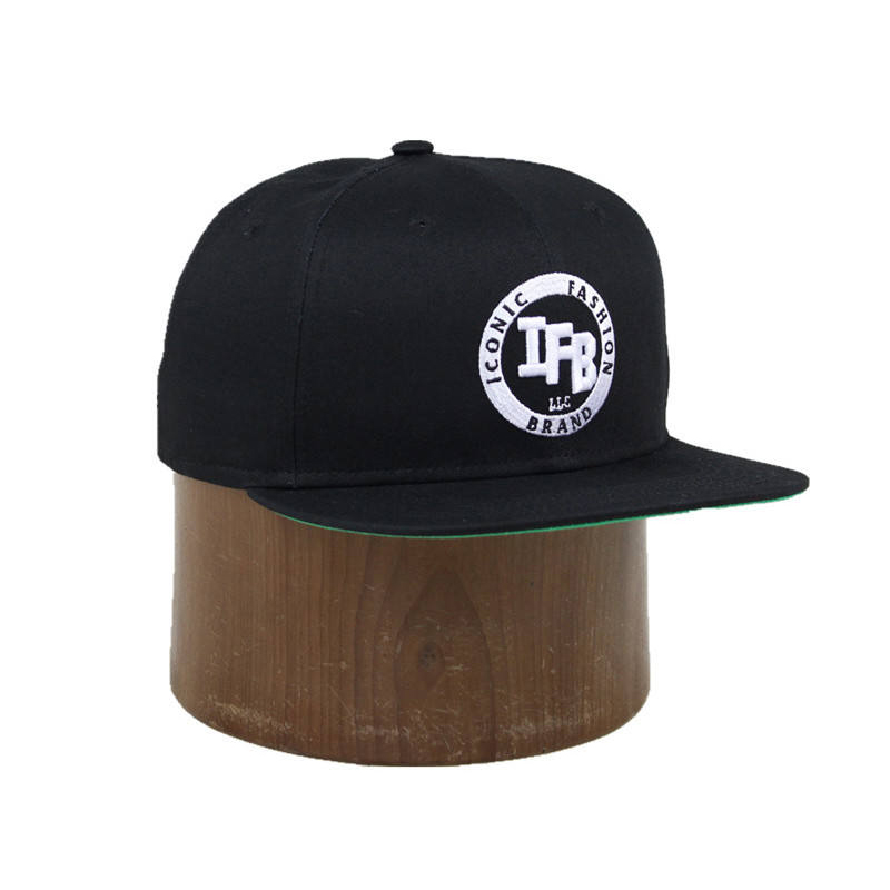 Black Flat Brim Snapback Hat with Iconic Fashion Brand 3D Embroidery