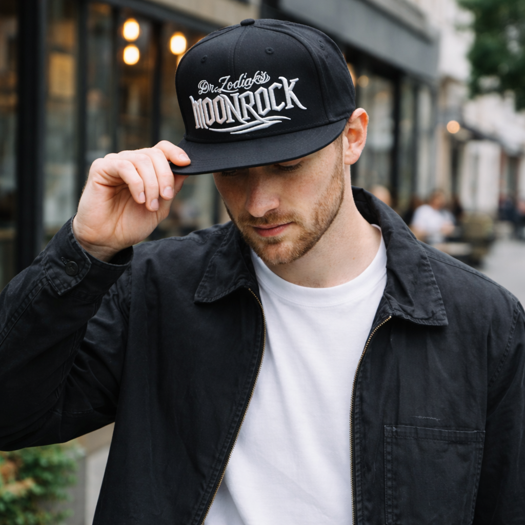 Black 6 Panel 3D Embroidered Flat Brim Snapback Cap with Bold Logo