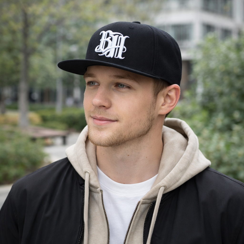 Black Flat Brim Snapback Hat with 3D Embroidered Gothic Letters