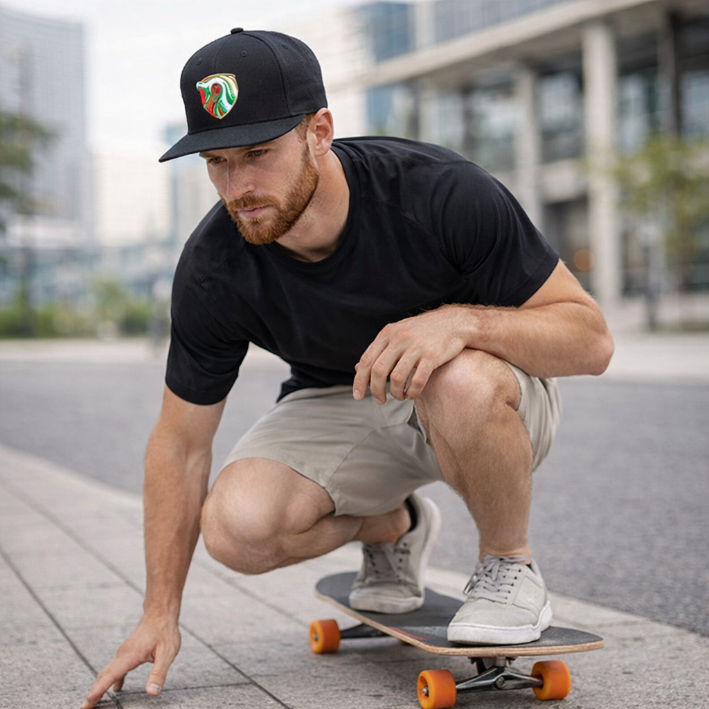 Black Snake Embroidery Snapback Cap – Bold Urban Flat Brim Hat