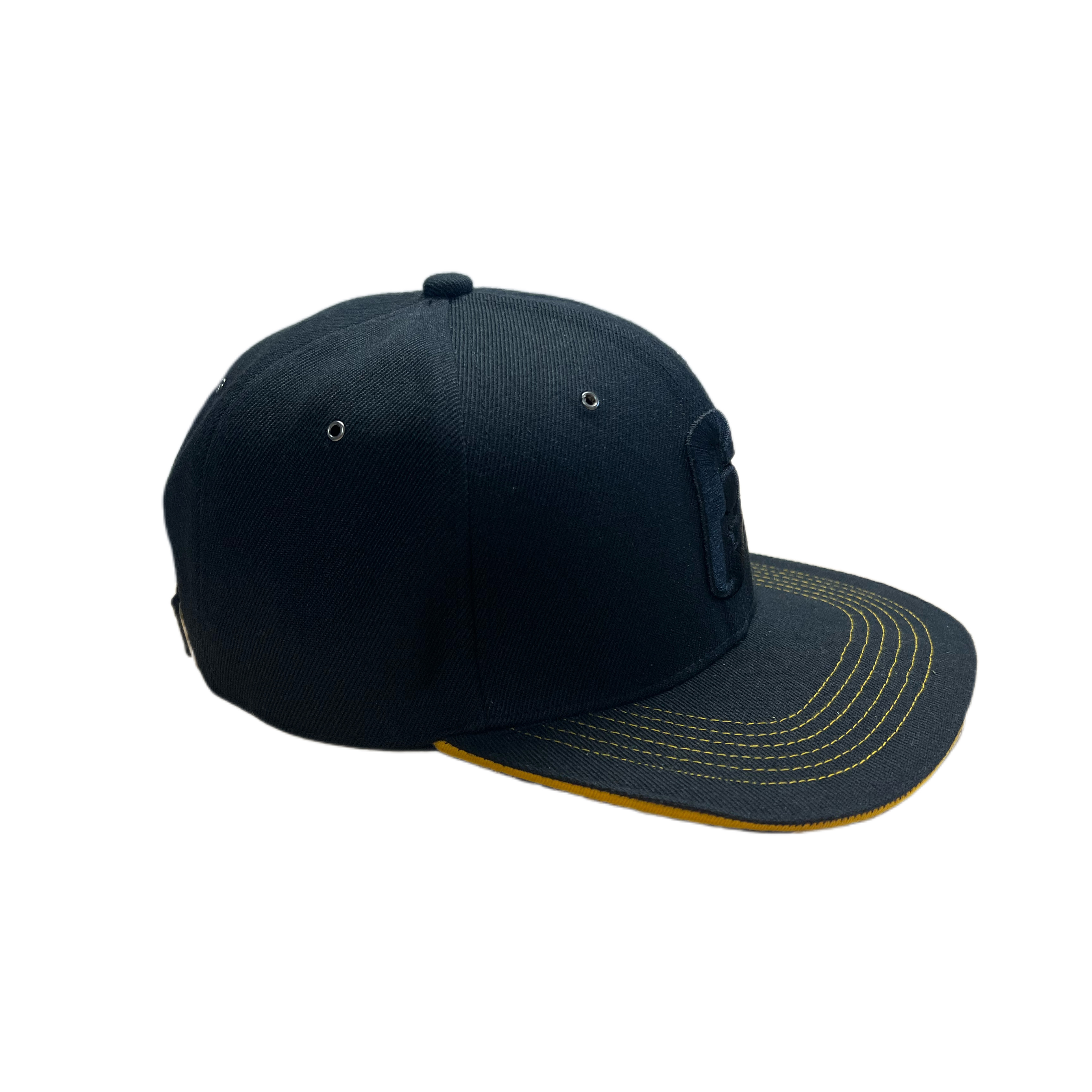 Black 6-Panel Flat Brim Snapback Cap with 3D Embroidered Logo
