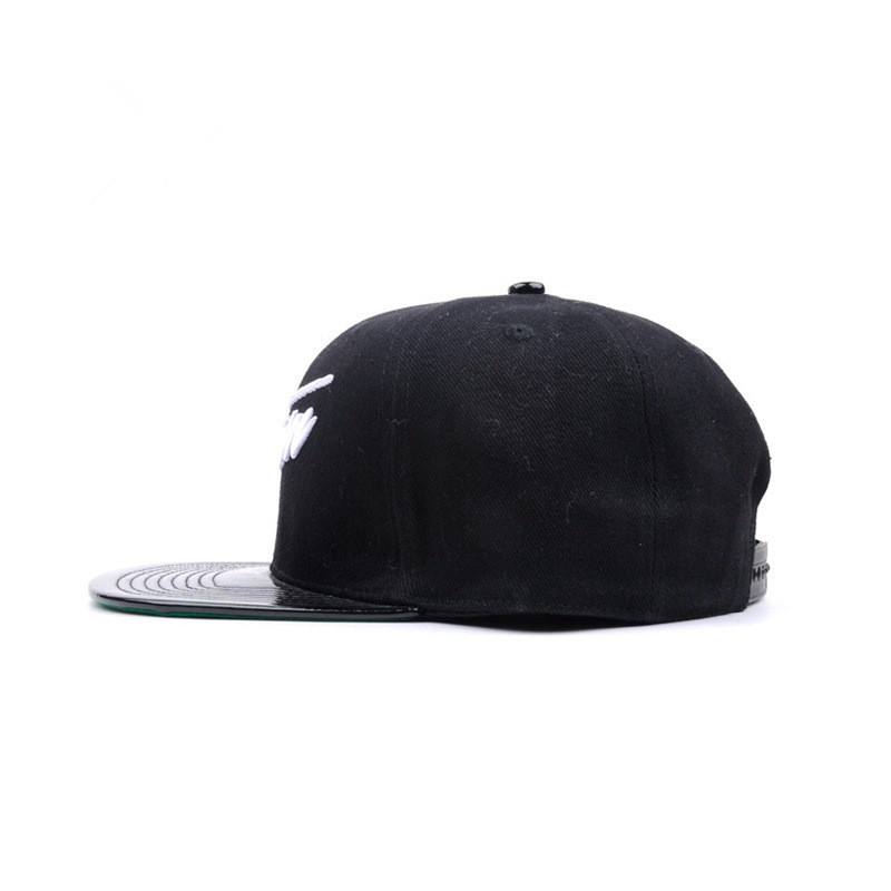 Black Flat Bill Snapback Hat with TEAM Script 3D Embroidery