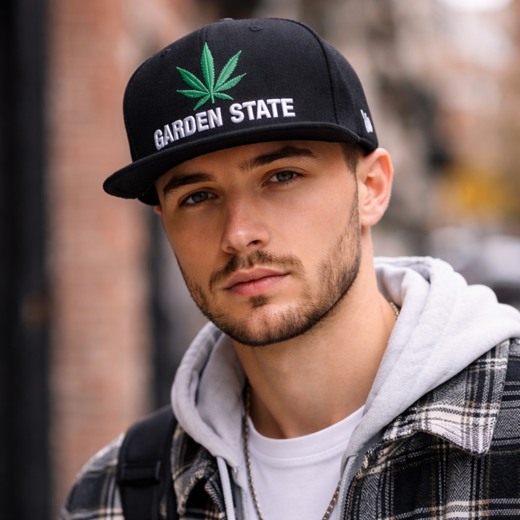 Garden State Embroidered Leaf Flat Brim Snapback Cap