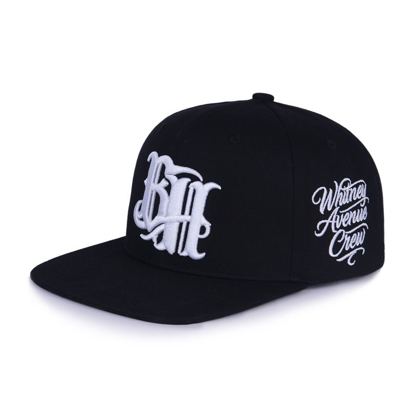 Black Flat Brim Snapback Hat with 3D Embroidered Gothic Letters