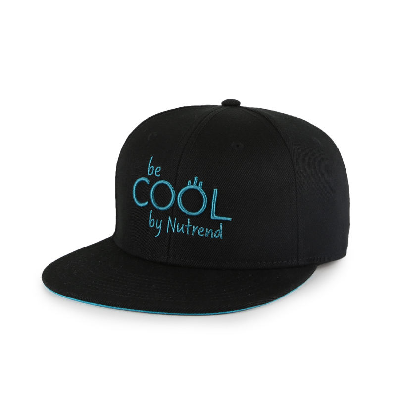 Black Flat Brim Snapback Hat with Blue 3D Embroidered &quotBe Cool