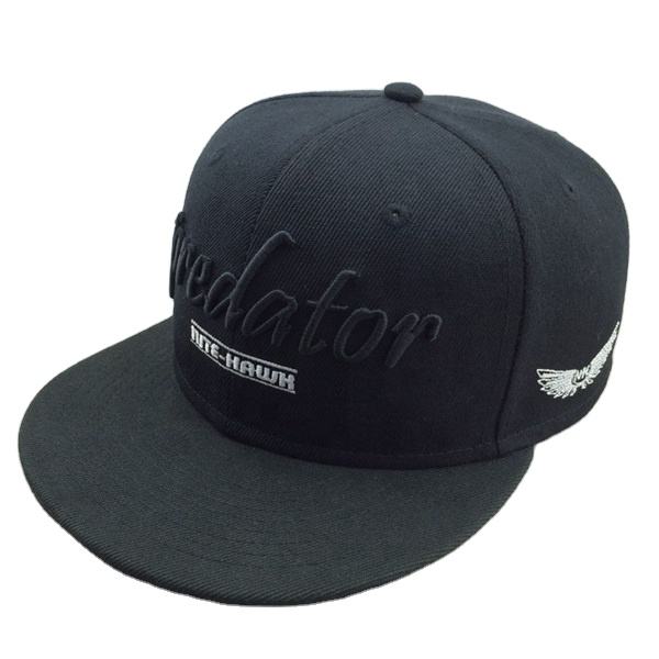 Black Predator Letter Snapback Cap – 3D Embroidered 6 Panel Streetwear Hat