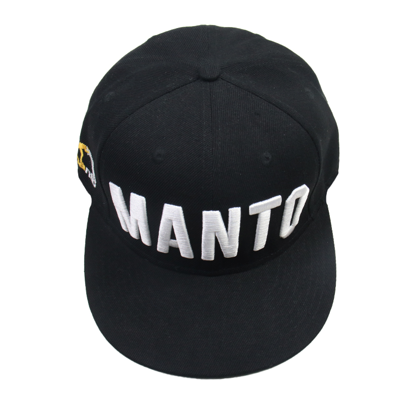 MANTO Letter 3D Embroidered Flat Brim Snapback Cap