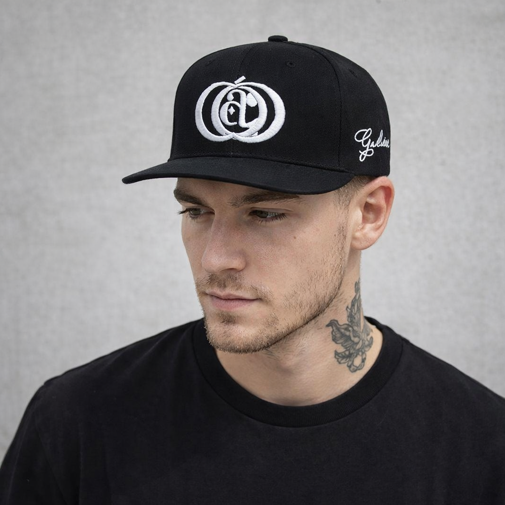 Black Gothic-Inspired 3D Embroidered Snapback Hat with Iconic Symbol