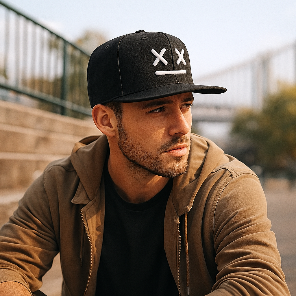 Minimalist X-Face 3D Embroidered Black Snapback Hat