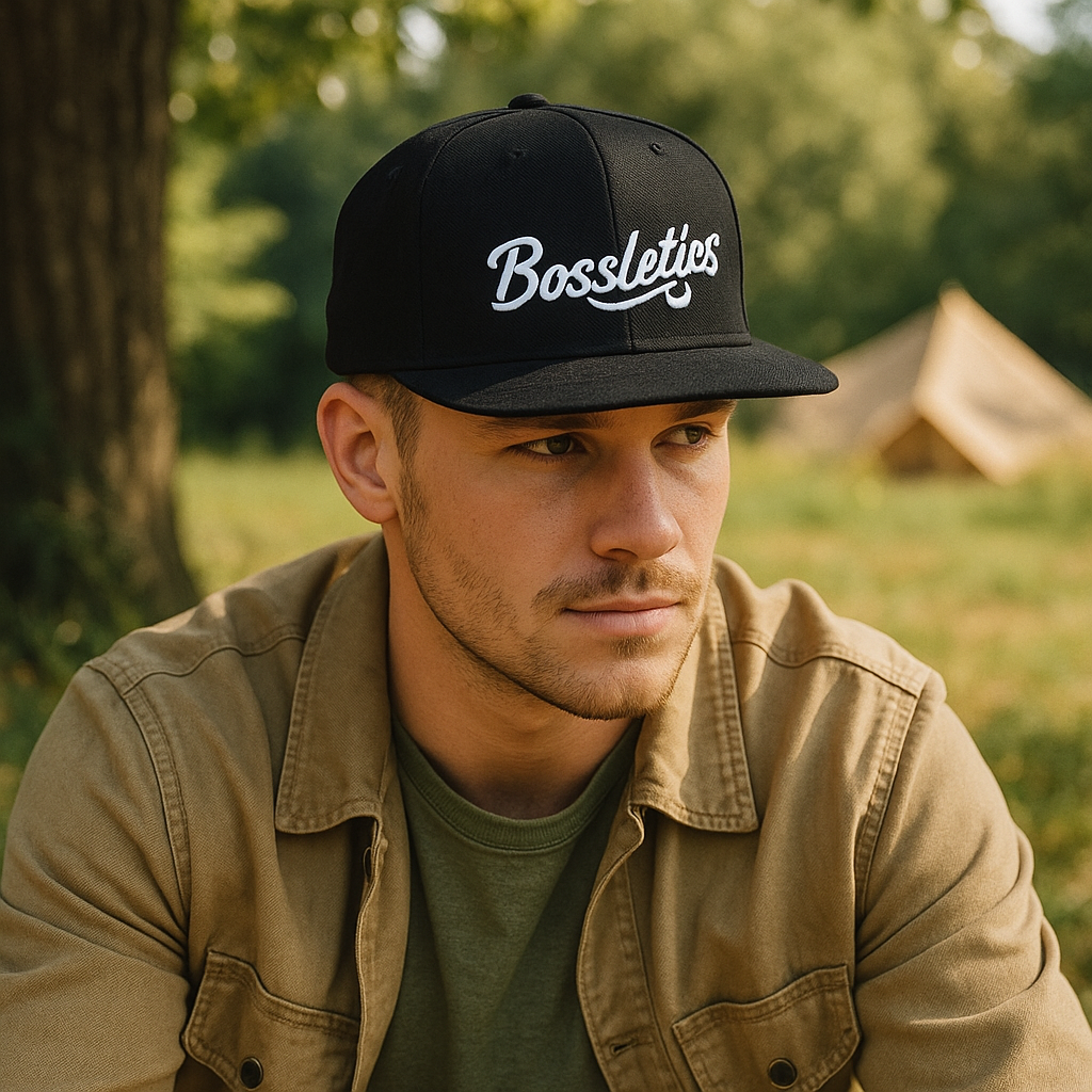 Bold Black Snapback Hat with 3D Embroidered Streetwear Logo