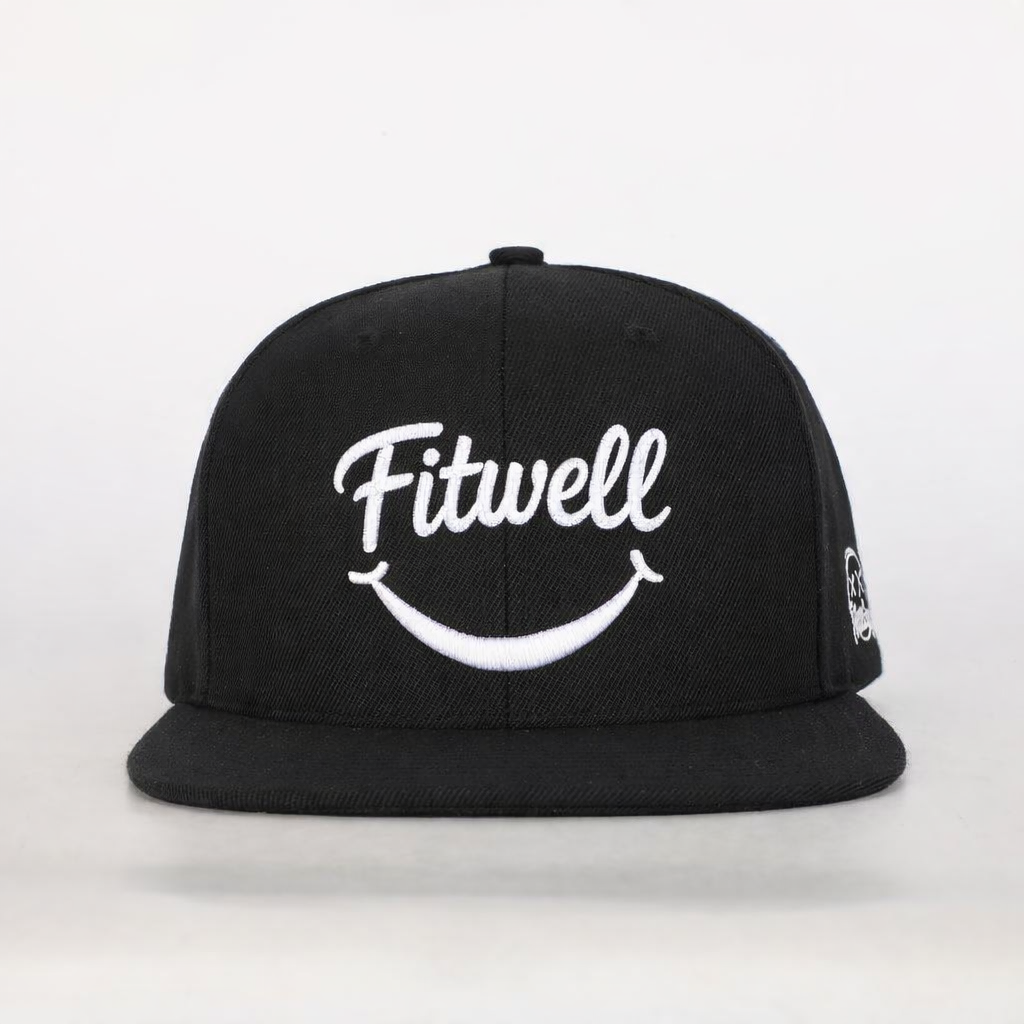 Black 6-Panel Snapback Cap with 3D Embroidered Smile Logo